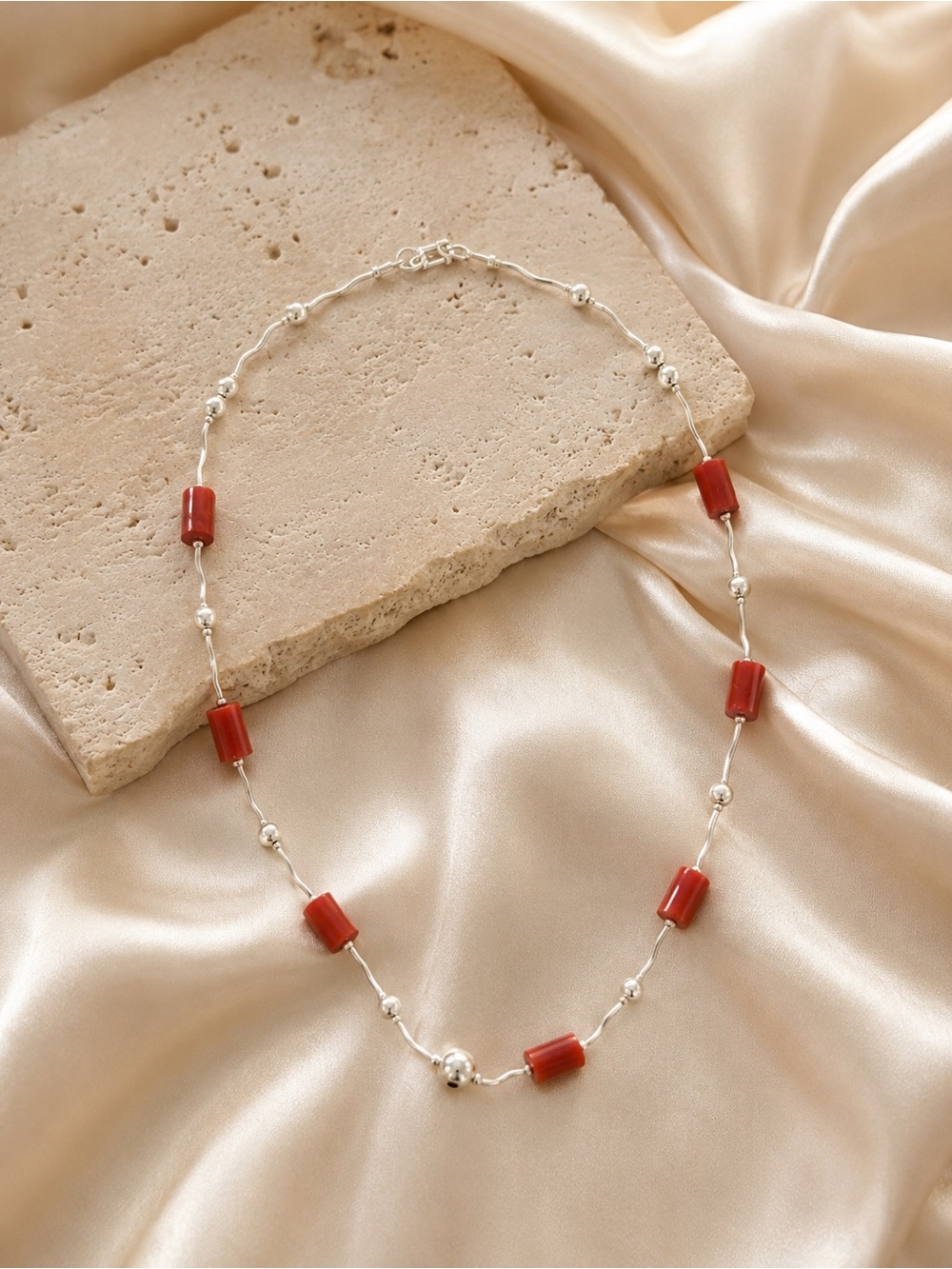 NEW Peruvian .950 Sterling Silver Terracotta Stone Necklace – 18”